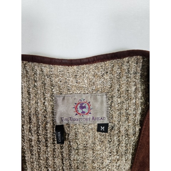 Vtg Territory Ahead 90's Leather Gilet Vest Mens Medium Brown Lining Western - Picture 2 of 10